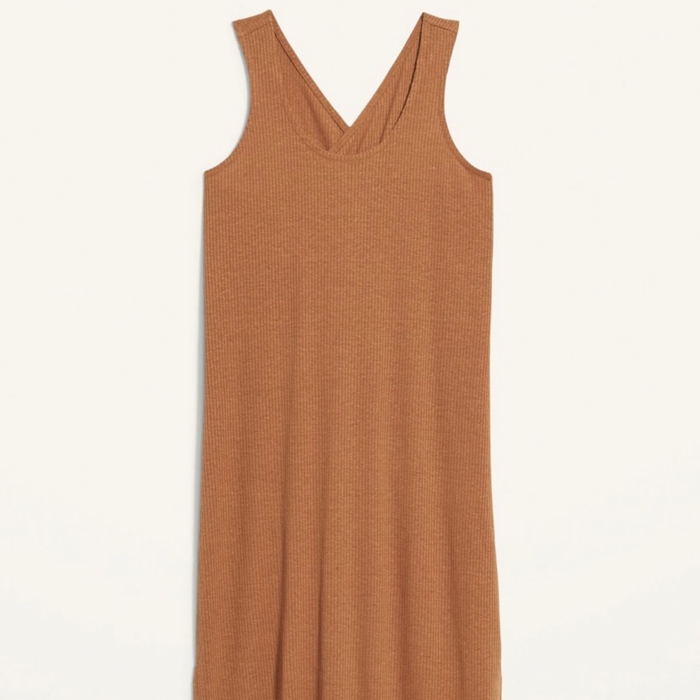 Sleeveless Cross-Back Rib-Knit Midi Shift Dress